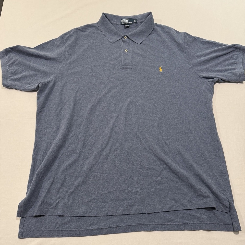 Polo Ralph Lauren Mens 3XLT Polo Shirt Tall Heather Blue Yellow Pony Pique Mesh